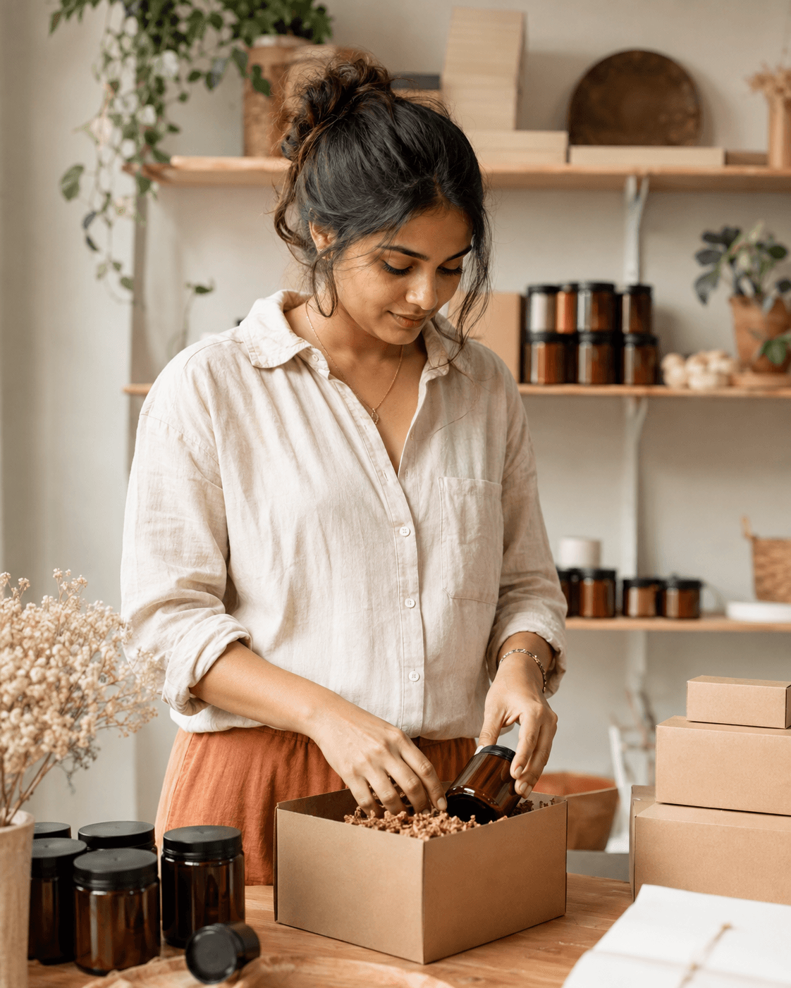 Product brand founder preparing customer orders